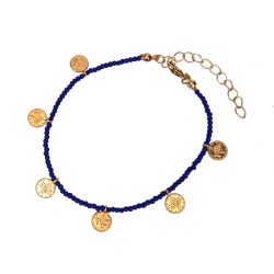 Ella Jonte zierliches Armband Perlen Coins blau gold verstellbar 19 - 23 cm