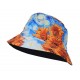 Bucket Hat bunt Wendehut einfarbig schwarz Kunstdruck Sonnenblumen 56 cm