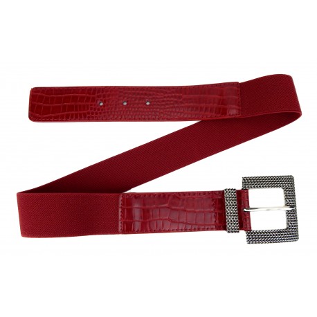 Stretchgürtel rot silber Damen Gürtel Statement Schnalle 75-100 cm