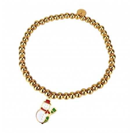 Ella Jonte Kinder Armband gold Edelstahl Weihnachten Schneemann elastisch ca. 14 - 16 cm