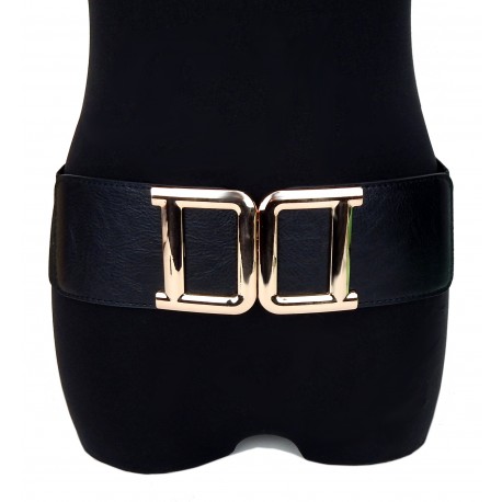 Stretchgürtel schwarz Schnallen gold 75 - 95 cm Taillengürtel Gürtel