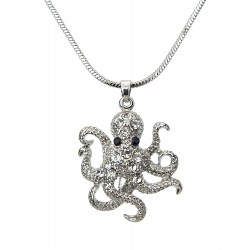 Halskette Octopus Krake silber Strass kurze Kette + Anhänger maritim