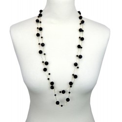 Lange Halskette Perlenkette gold schwarz doppelte Kette Vintage Style