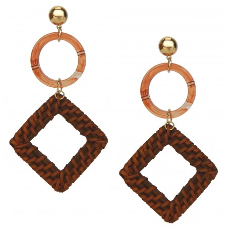 Lange Ohrringe gold braun Bast Boho Ibiza Ohrstecker Festival Hippie