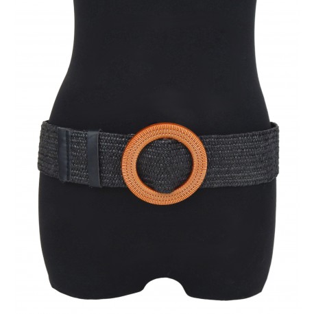 Stretchgürtel schwarz Schnalle braun Boho Flechtgürtel Bastoptik 80-95 cm Gürtel