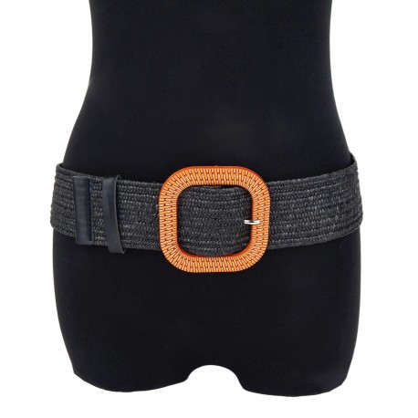 Ella Jonte Stretchgürtel schwarz Boho Flechtgürtel Bastoptik 80-95 cm Gürtel