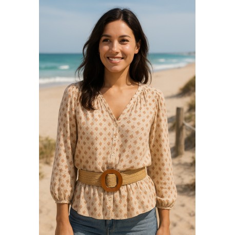 Ella Jonte Gürtel Stretchgürtel beige Holzschnalle braun Boho Ibiza Flechtgürtel