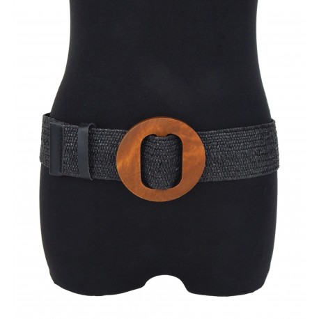 Ella Jonte Gürtel Stretchgürtel schwarz Holzschnalle braun Boho Ibiza Flechtgürtel