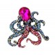 Brosche Octopus Tintenfisch gold pink blau Glitzer Ziernadel maritim