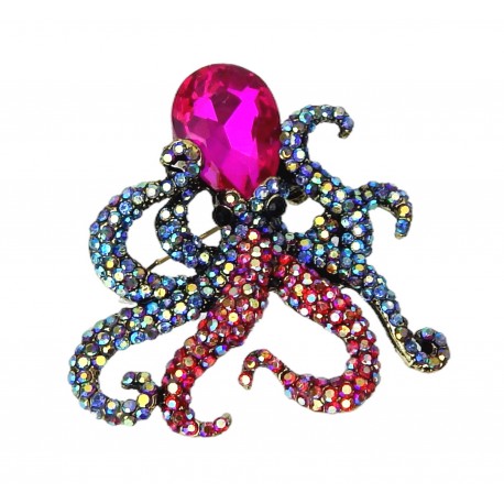 Brosche Octopus Tintenfisch gold pink blau Glitzer Ziernadel maritim