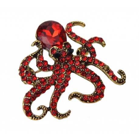 Ella Jonte Octopus Brosche gold rot o. silber grün Tintenfisch Strass Ziernadel