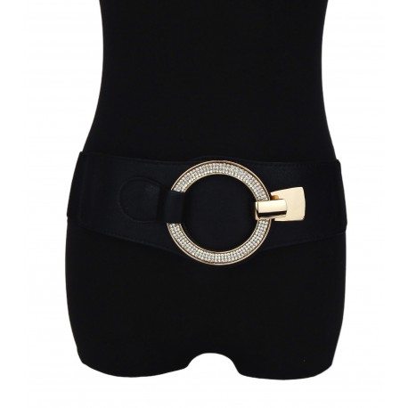 Edler Gürtel schwarz Glitzer Schnalle Strass gold Stretch 75 - 95 cm