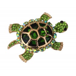 Brosche Schildkröte Ziernadel in 3 Farben gold Strass grün rosa weiss