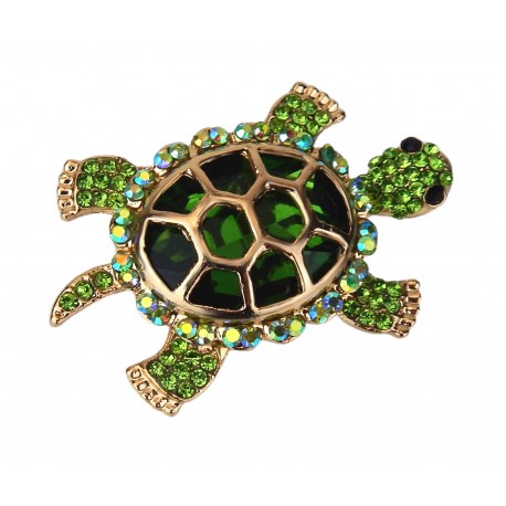 Brosche Schildkröte Ziernadel in 3 Farben gold Strass grün rosa weiss
