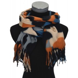 Weicher breiter Schal bunt beige blau Leopard abstrakt Trendfarben Herbst Winterschal