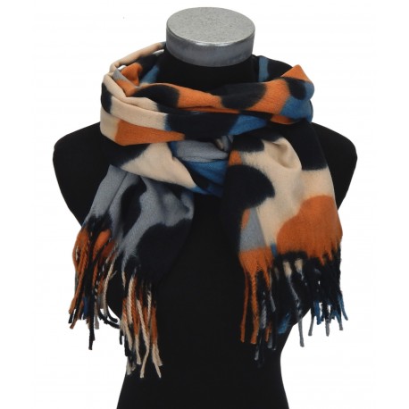 Weicher breiter Schal bunt beige blau Leopard abstrakt Trendfarben Herbst Winterschal