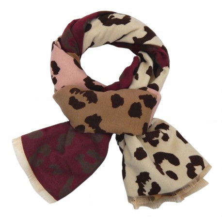 Weicher Schal bunt Burgund Beige Braun Leopard Trendfarben Herbst Winterschal