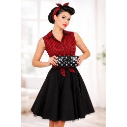 Retro Clutch im Rockabilly Style schwarz mit weißen Punkten + Schleife