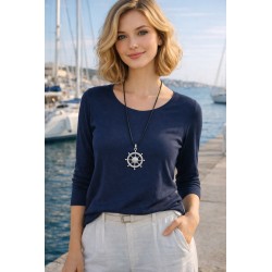 Maritime lange Kette schwarz silber Steuerrad Halskette Rockabilly