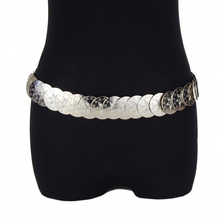 Damen Gürtel Metall Stretchgürtel im Boho Ibiza Style silber Metall