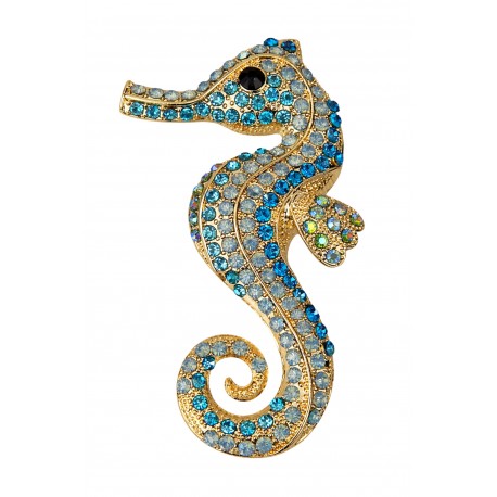 Maritime Seepferd Brosche Strass Gold Blau/Türkis oder Pink/Rosa
