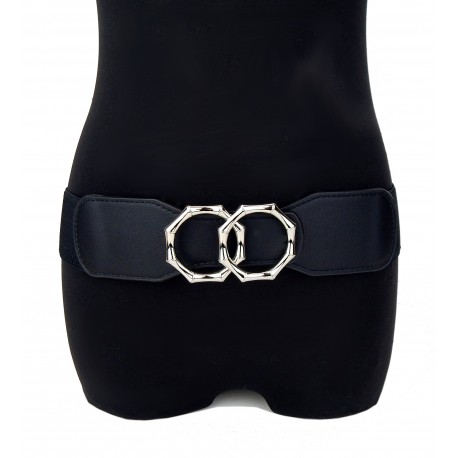 Gürtel schwarz silber Kettengürtel Kunstleder elastisch Stretchgürtel