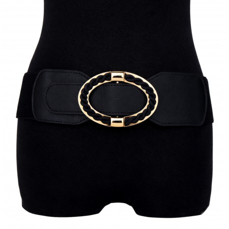 Breiter Stretchgürtel schwarz gold elastischer Gürtel 75 - 100 cm