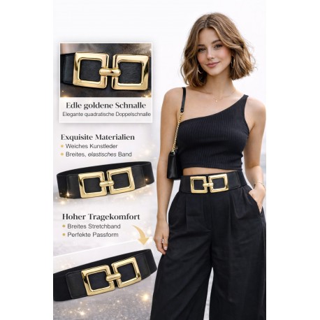 Breiter Gürtel elastisch Stretchgürtel Schwarz oder Braun Schnalle gold 85 -100 cm