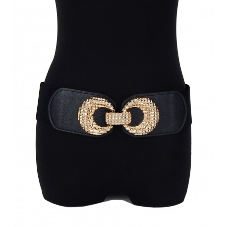 Statement-Gürtel Burgund oder Schwarz mit goldfarbener Schnalle 85-95