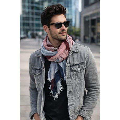 Herrenschal grau schwarz oder rot grau blau breiter leichter Schal