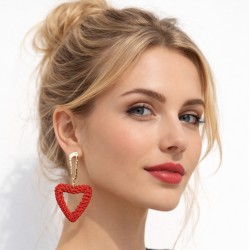 Lange Herz Ohrringe gold schwarz oder rot Bast Trend Ohrschmuck