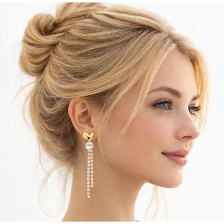 Zierliche Ohrringe gold Strass Herz Wasserfall Glitzer Ohrstecker