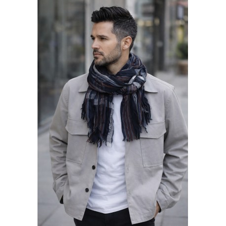Herrenschal Blau Schwarz Rot oder Grau aus Viskose Streifen Schal