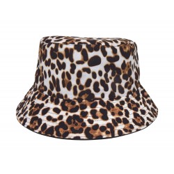 Bucket Hat Leopard beige braun Wendehut schwarz Sommerhut 56 - 58 cm