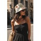 Bucket Hat Blumen beige bunt Wendehut schwarz Sommerhut 56 - 58 cm