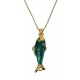 Halskette gold grün Fisch Anhänger maritime kurze Kette Edelstahl