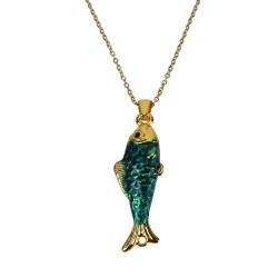 Halskette gold grün Fisch Anhänger maritime kurze Kette Edelstahl