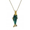 Halskette gold grün Fisch Anhänger maritime kurze Kette Edelstahl