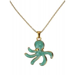 Halskette gold grün Octopus Anhänger maritime kurze Kette Edelstahl