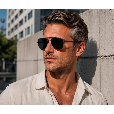 Ella Jonte Herren Sonnenbrille Pilotenbrille Silber Grau polarisierend im Etui