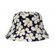 Bucket Hat Wendehut Weiss Schwarz o Blau Beige mit Blumen 56 - 58 cm