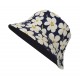 Bucket Hat Wendehut Weiss Schwarz o Blau Beige mit Blumen 56 - 58 cm