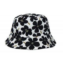 Bucket Hat Wendehut Weiss Schwarz o Blau Beige mit Blumen 56 - 58 cm