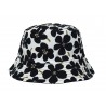 Bucket Hat Wendehut Weiss Schwarz o Blau Beige mit Blumen 56 - 58 cm