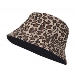 Bucket Hat Damen Leopard Sommerhut Wendehut schwarz uni 56-58 cm