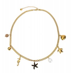 Ella Jonte Boho Halskette gold viele Anhänger maritime kurze Kette Edelstahl Ibiza Style