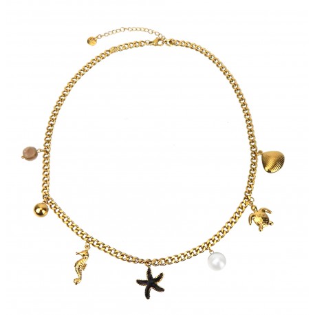 Ella Jonte Boho Halskette gold viele Anhänger maritime kurze Kette Edelstahl Ibiza Style