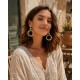 Lange Bast Ohrringe Beige Gold Ohrstecker Ringe im Boho Ibiza Style