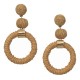 Lange Bast Ohrringe Beige Gold Ohrstecker Ringe im Boho Ibiza Style