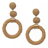 Lange Bast Ohrringe Beige Gold Ohrstecker Ringe im Boho Ibiza Style